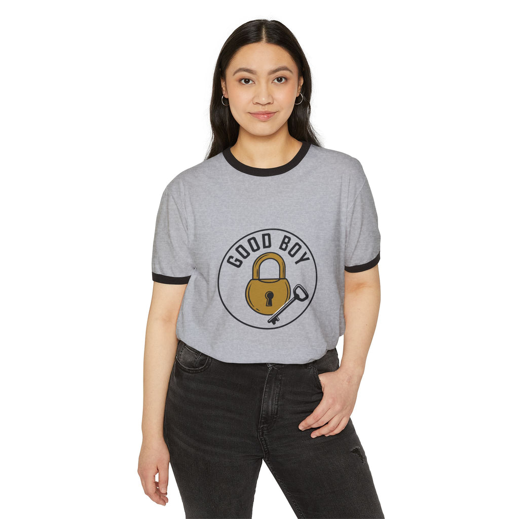 Good Boy Padlock Graphic Ringer T-Shirt