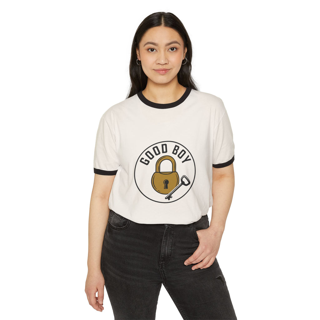 Good Boy Padlock Graphic Ringer T-Shirt